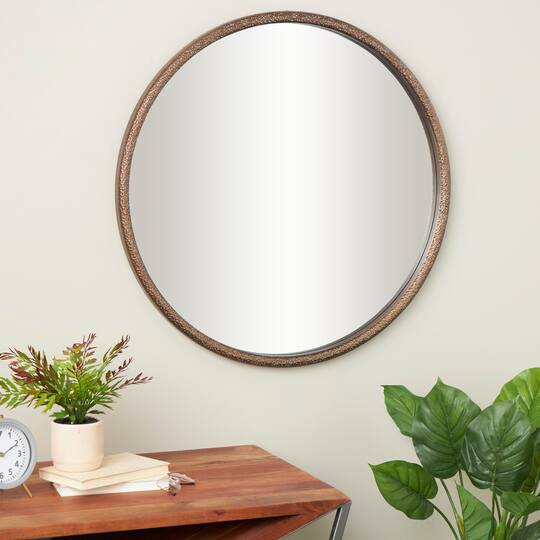 34" Copper Resin Weathered Spotted Wall Mirror with Hammered Texture